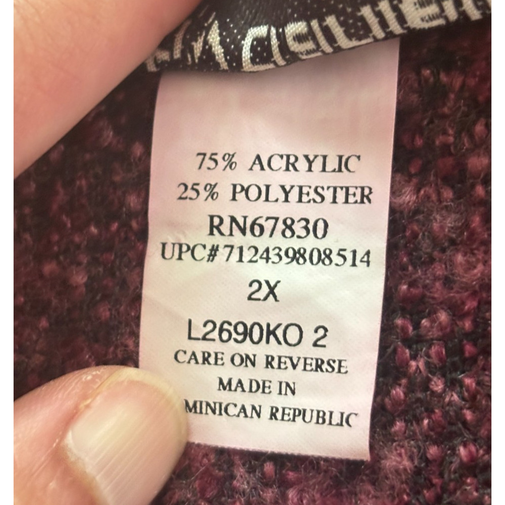 Cathy Daniels Burgundy Boucle Full Zip Cardigan Sweater Studded Plus 2X - Picture 9 of 12